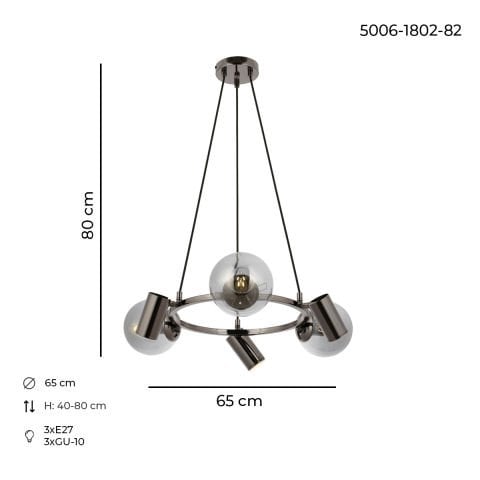 Lustra HubRom, ZER 5006-1802-82 60x40-80 cm 3xE27-60W-3xGU-10 Fume