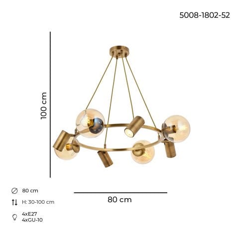 Lustra HubRom, ZER 5008-1802-52 80x30-100 cm 4xE27-60W-4xGU-10 Antiq