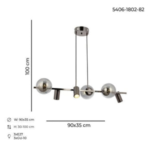 Lustra HubRom, ZER 5406-1802 -82 40x15xHmax20 cm 3xE27-60W-3xGU-10 Fume