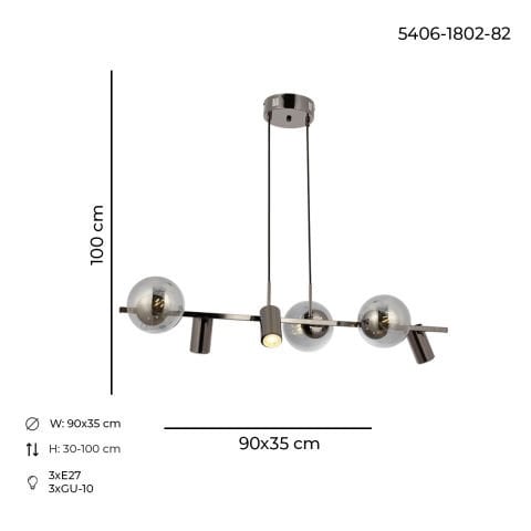 Lustra HubRom, ZER 5406-1802 -82 40x15xHmax20 cm 3xE27-60W-3xGU-10 Fume